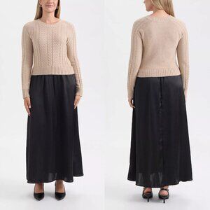 NWT New $149 Ellen Tracy Twofer Cable Maxi Taupe Mix Sweater Dress Size XS